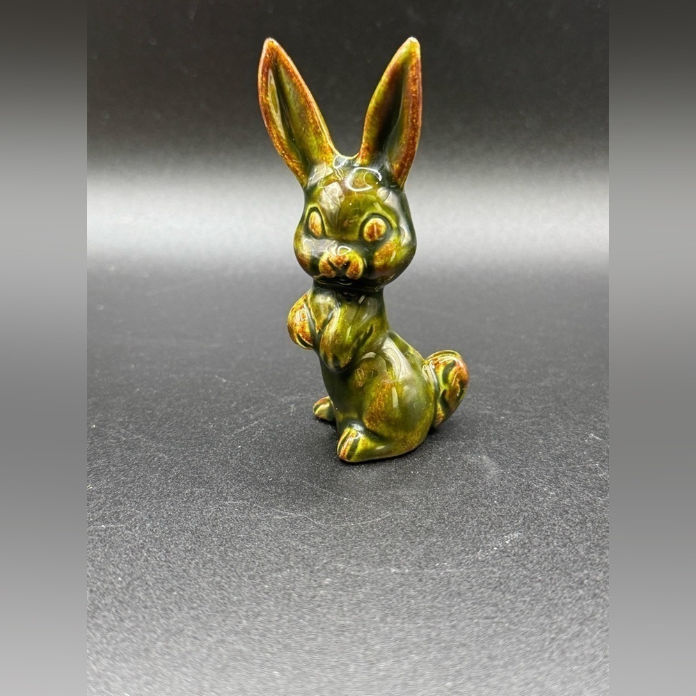 VTG Mid-Century Mini Ceramic Green Rabbit Figurine Easter Spring Decor 3.5”